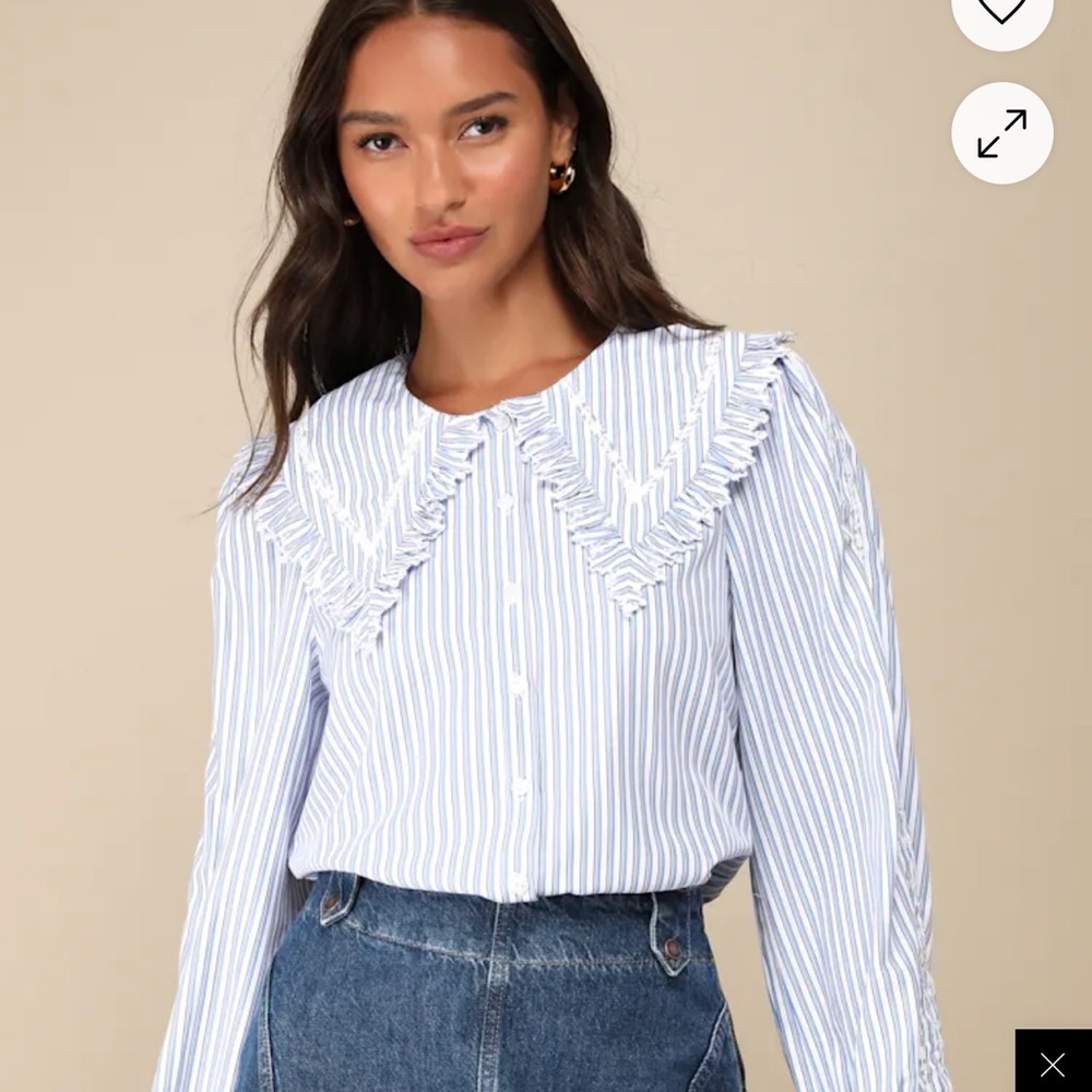 Blue Striped Collared Women's Top